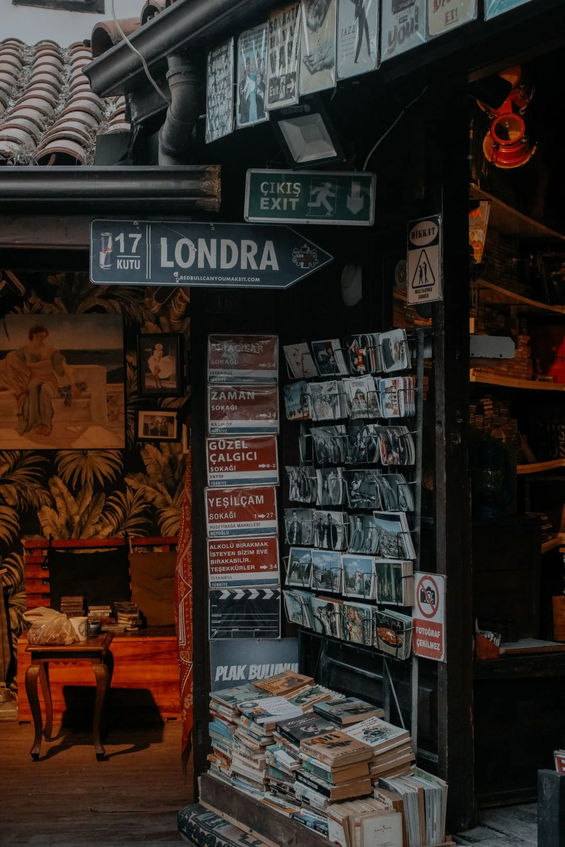 Postcards and gifts displayed outside a souvenir shop
