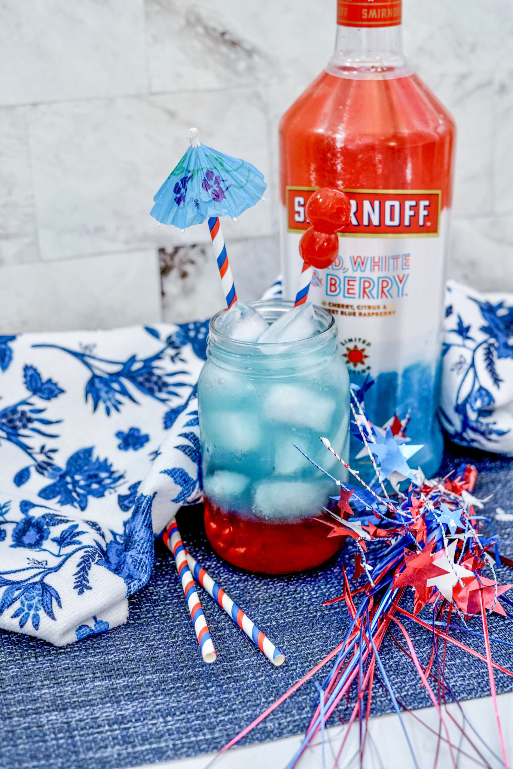 Red White and Berry Smirnoff Recipes: Layered Patriotic Cocktail 