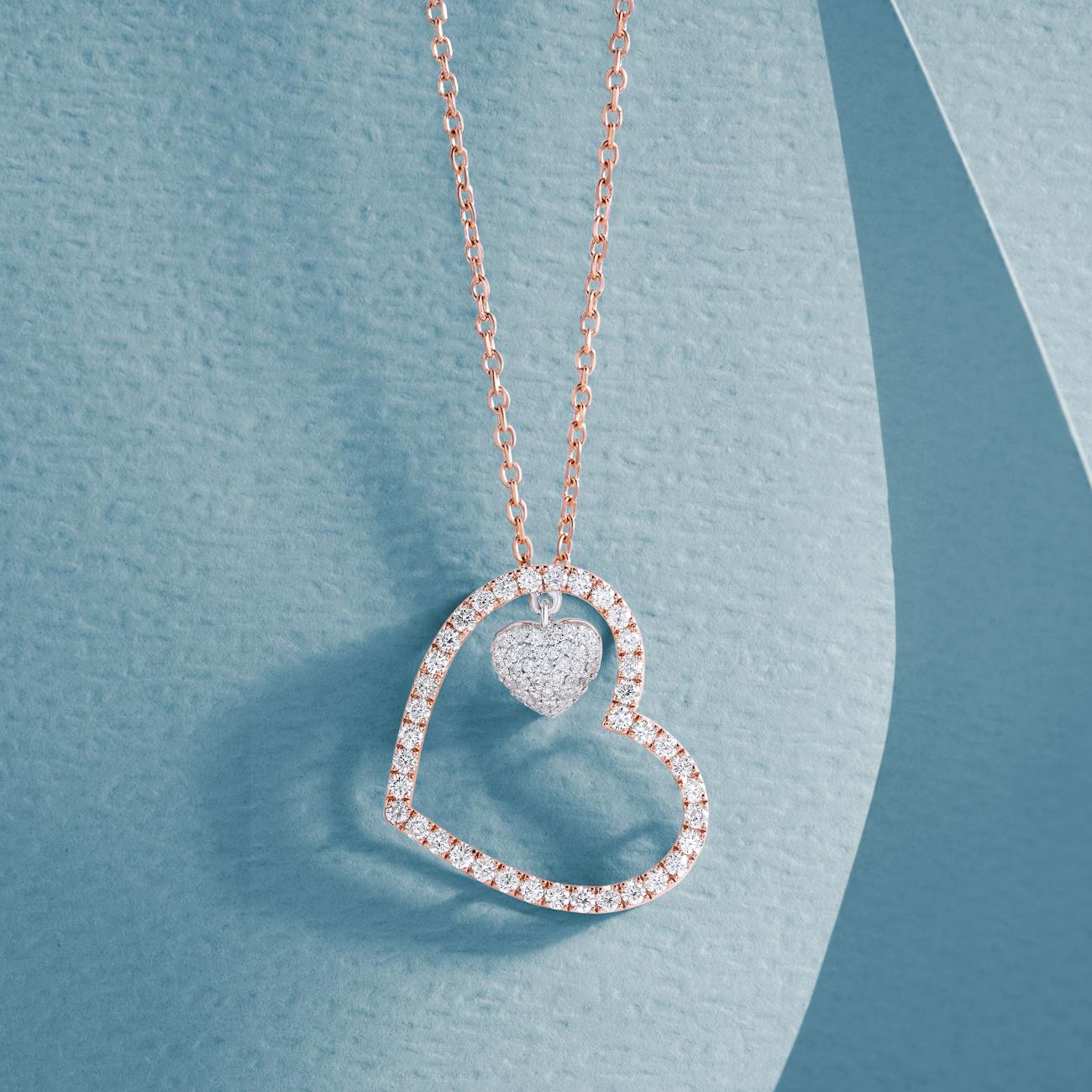 close up shot of a diamond heart necklace