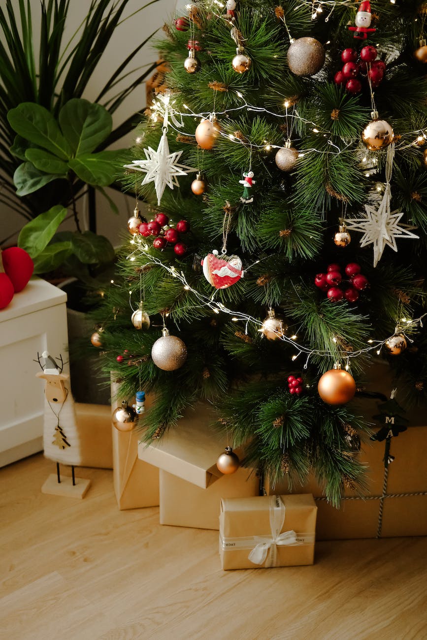 presents under the decorated christmas tree