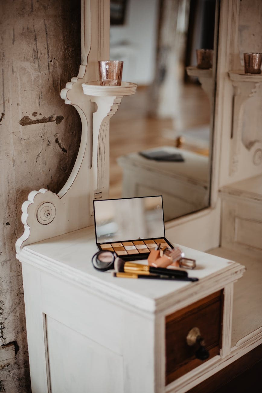 white wooden vanity mirror