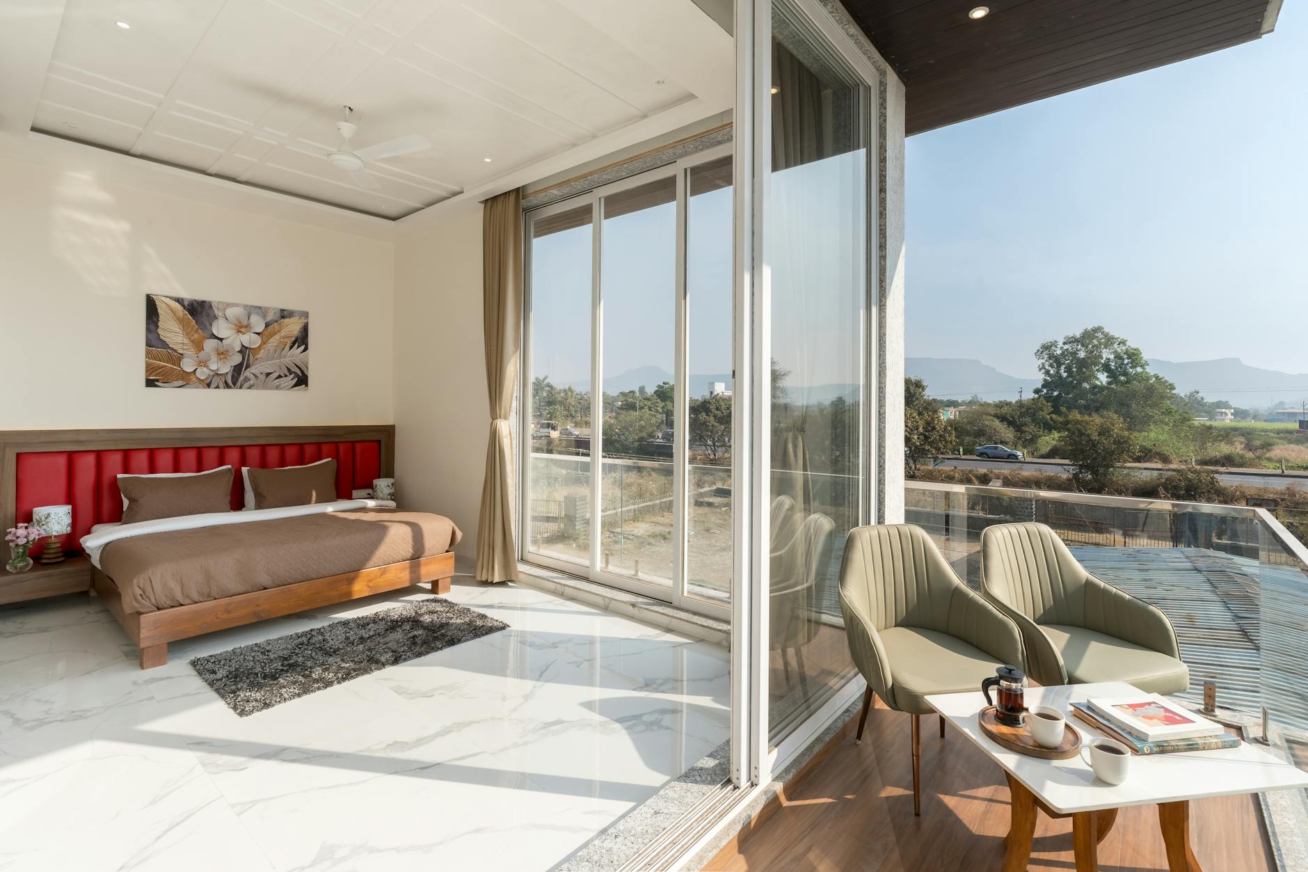 modern luxury bedroom with scenic view