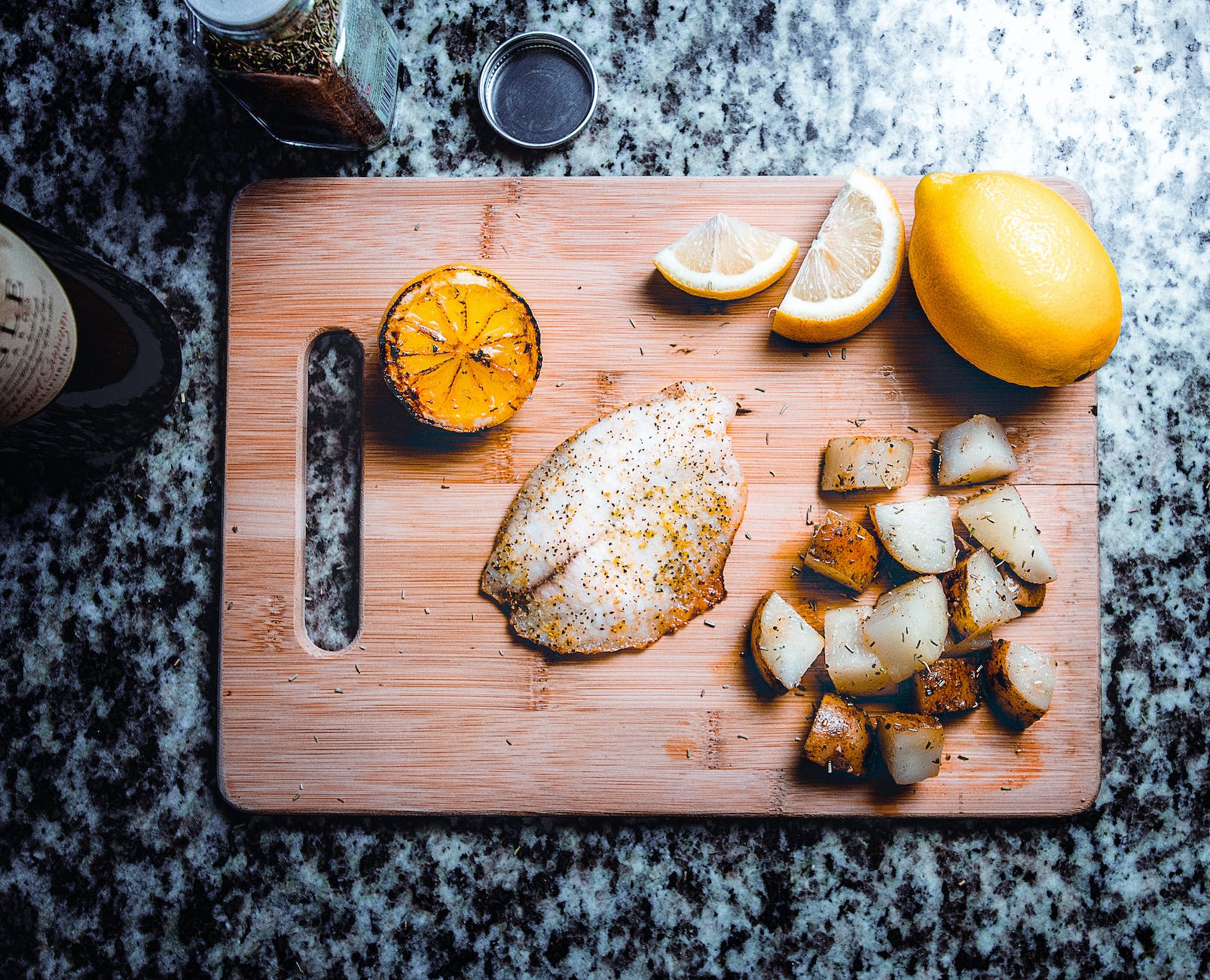 sliced lemon on board