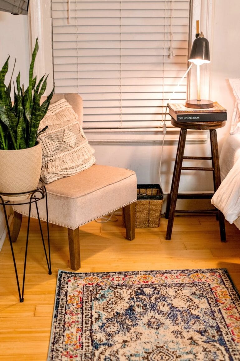 modern room interior with shiny lamp in house