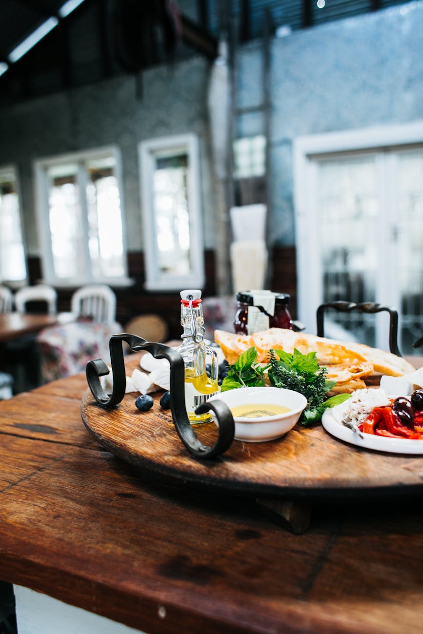 served wooden table with lobster