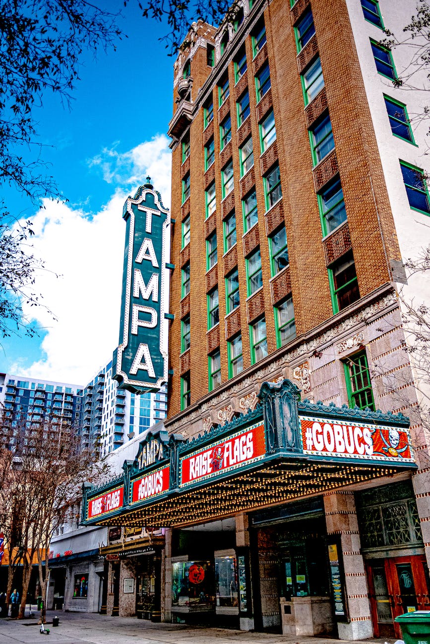 a low angle shot of a building with signage