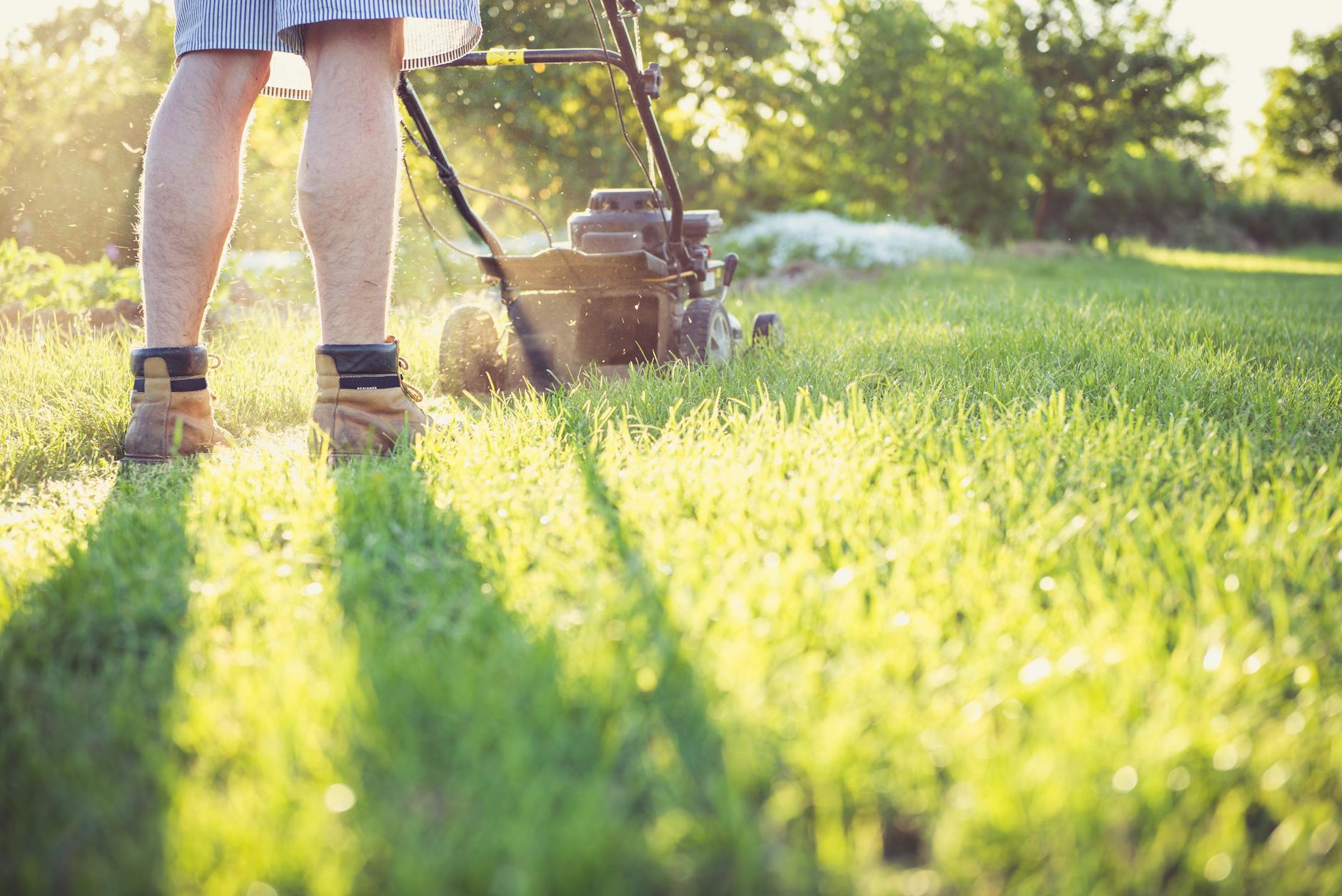 a person mowing the lawn
